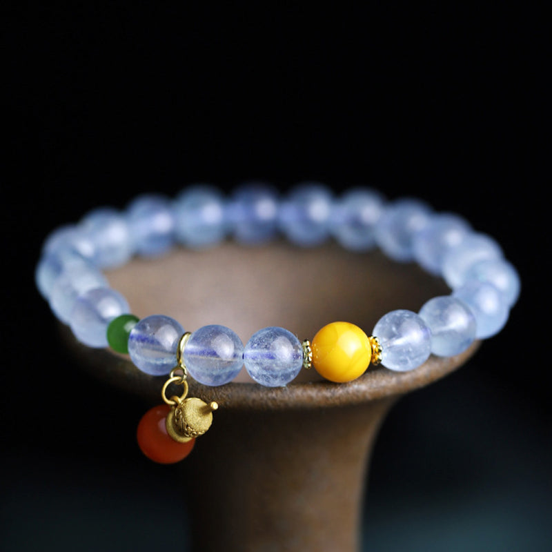 KarmaRipple's Aquamarine Red Agate Peace Gourd Talisman Bracelet p2