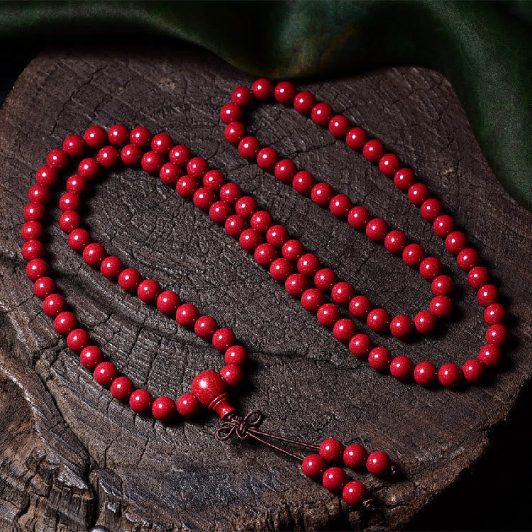 KarmaRipple's 108 Mala Beadwork Cinnabar Om Mani Padme Hum Pattern Engraved Blessing Bracelet p28