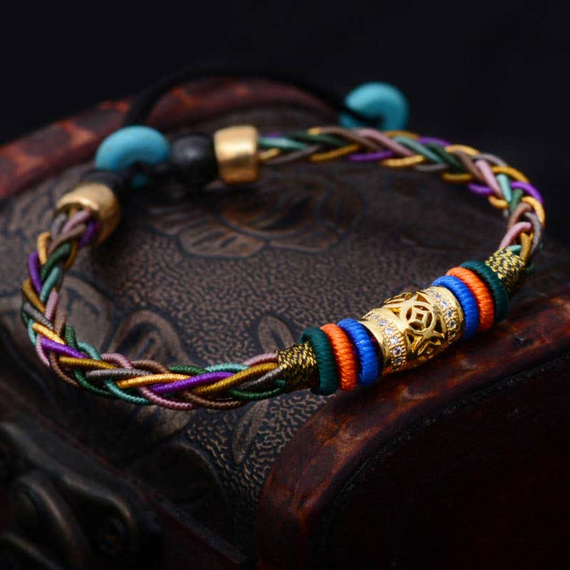 KarmaRipple's Tibetan Handmade Eight Thread Weave Bronze Coin Fortune Weave String Bracelet p2