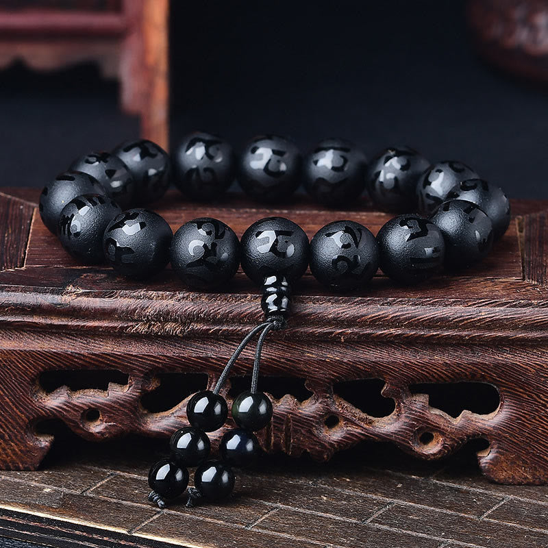 KarmaRipple's Tibet Ivory Gemstone Black Onyx Om Mani Padme Hum Meditation Bracelet p36