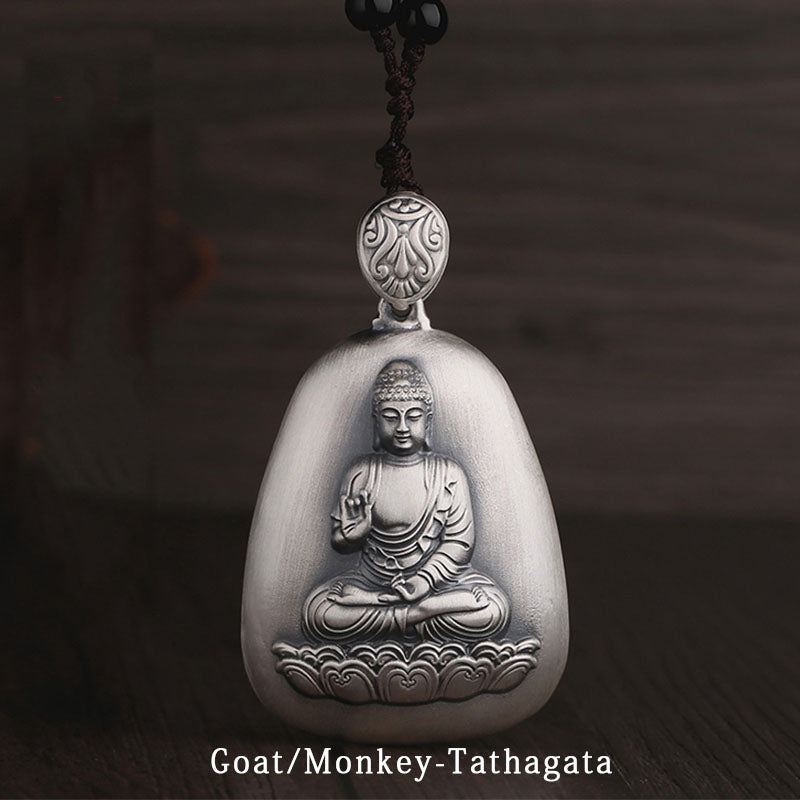 KarmaRipple's 999 Sterling Silver Chinese Zodiac Natal Buddha Heart Sutra Engraved Protection Pendant Necklace p28