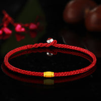 KarmaRipples 999 Gold Glücksperlen-Armband mit acht Fäden und Peace Weave-Muster in rotem Seil