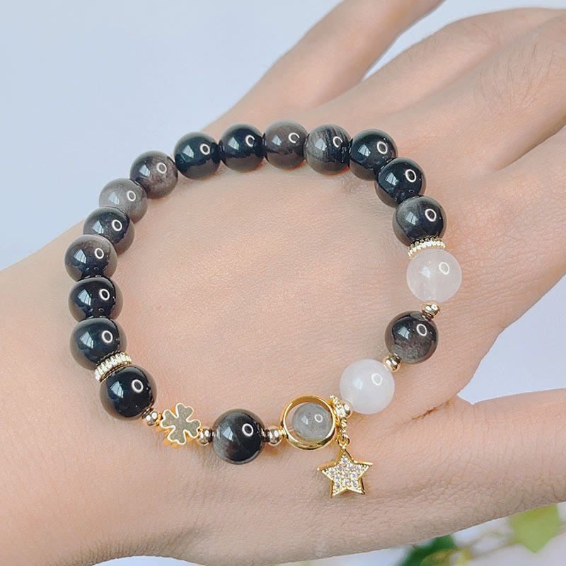 KarmaRipple's Authentic Silver Sheen Obsidian Love Heart Star Flower Protection Bracelet p11