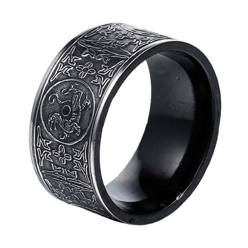 KarmaRipple's Four Guardian Beast Dragon Ivory Tiger Suzaku Basalt Carved Success Fortune Ring p22