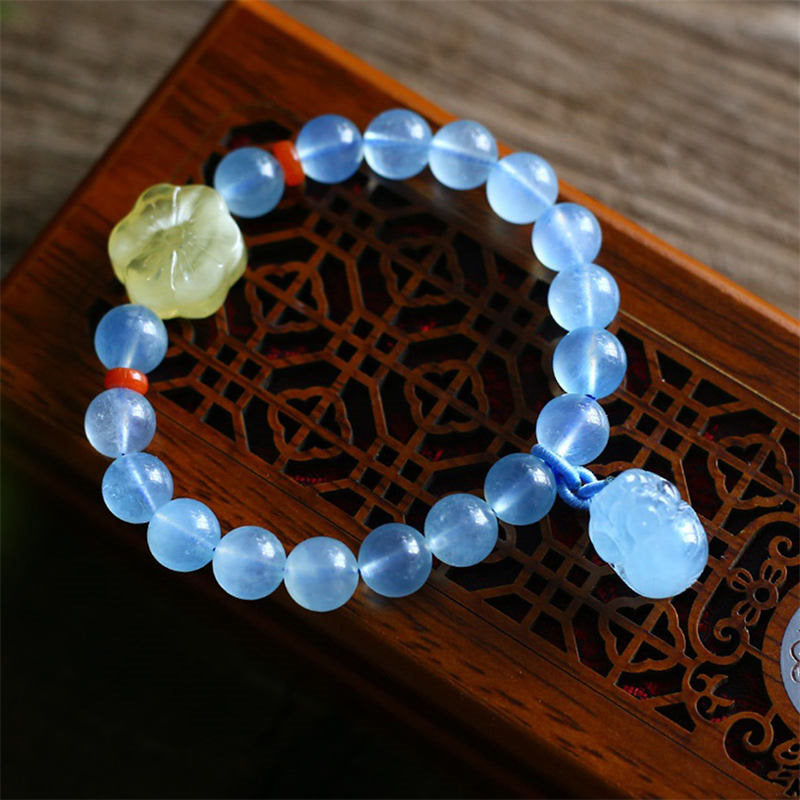 KarmaRipple's Authentic Aquamarine Amber Pixiu Peace Balancing Talisman Bracelet p2