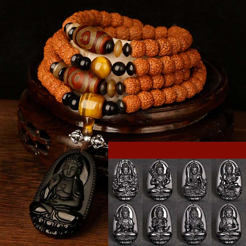 KarmaRipple's Tibet 108 Mala Beadwork Rudraksha Bodhi Seed Chinese Zodiac Natal Buddha Wealth Talisman Bracelet p48