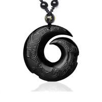 KarmaRipples authentische Halskette mit Anhänger „Stärke“ aus schwarzem Obsidian und Eisobsidian