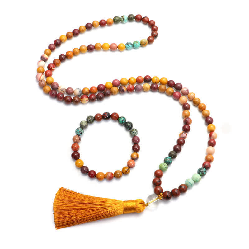 KarmaRipple's 108 Mala Beadwork Mookaite Emotional Growth Bracelet Tassel Pendant Necklace p11