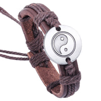 KarmaRipples Retro-Yin-Yang-Lederarmband mit Balance-Schnur