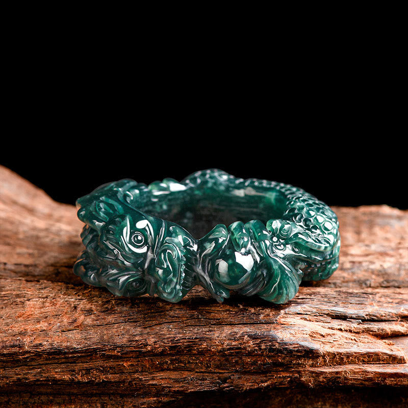 KarmaRipple's Authentic Cyan Jade Dragon Carved Success Ring p5