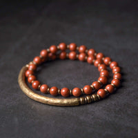 KarmaRipples Peace-Paar-Armband aus rotem Jaspis, Moosachat, schwarzem Obsidian und Bronze