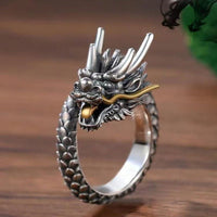 KarmaRipples verstellbarer Ring aus 925er Sterlingsilber mit Vintage-Drachen-Design, Schutz und Stärke