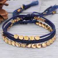 KarmaRipples 3-teiliges Armbandset mit Perlenarbeiten aus tibetischer Bronze, zum Schutz und Glück
