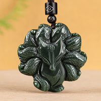 KarmaRipples Halskette mit Glücksbringer-Anhänger aus Hetian Cyan Jade mit neunschwänzigem Fuchs