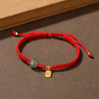 KarmaRipples 925 Sterling Silber Hetian Jade Blessing Wealth Rotes Schnurarmband