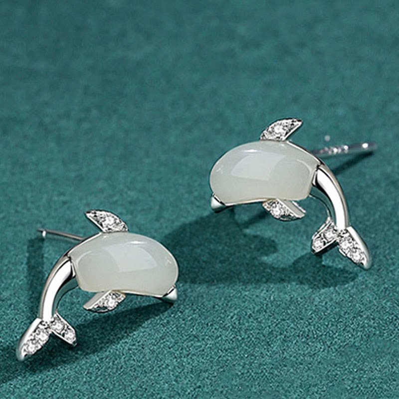 KarmaRipple's 925 Sterling Silver Cute Dolphin Hetian Jade Red Agate Fortune Pendant Necklace Ring Earrings Set p7