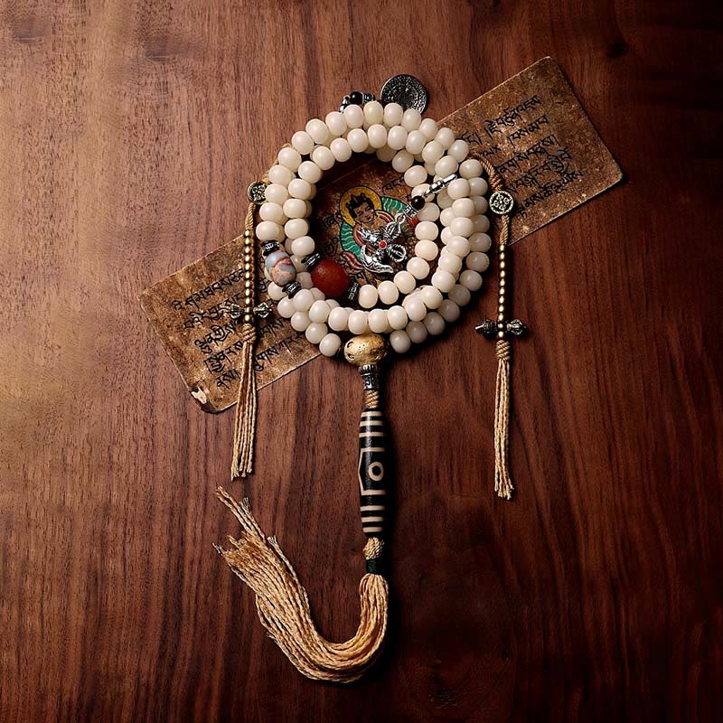 KarmaRipple's Tibet 108 Mala Beadwork Bodhi Seed Bagua Vajra Dzi Bead Gray Agate Wealth Bracelet p12