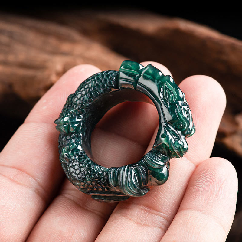 KarmaRipple's Authentic Cyan Jade Dragon Carved Success Ring p6
