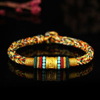 KarmaRipples Tibet 999 Gold Om Mani Padme Hum Handgefertigtes achtfädiges Peace Weave Fortune Armband