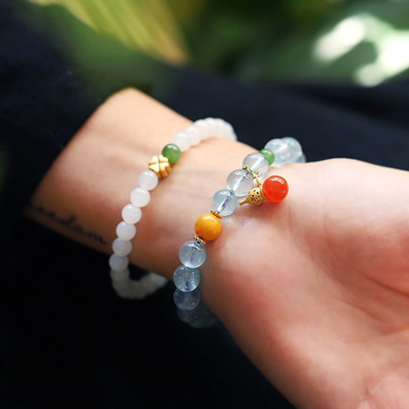 KarmaRipple's Aquamarine Red Agate Peace Gourd Talisman Bracelet p4