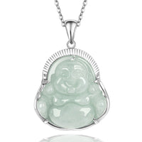 KarmaRipple Halskette mit Anhänger „Lachender Buddha“ aus Jade, 925er Sterlingsilber, Glück und Ruhe