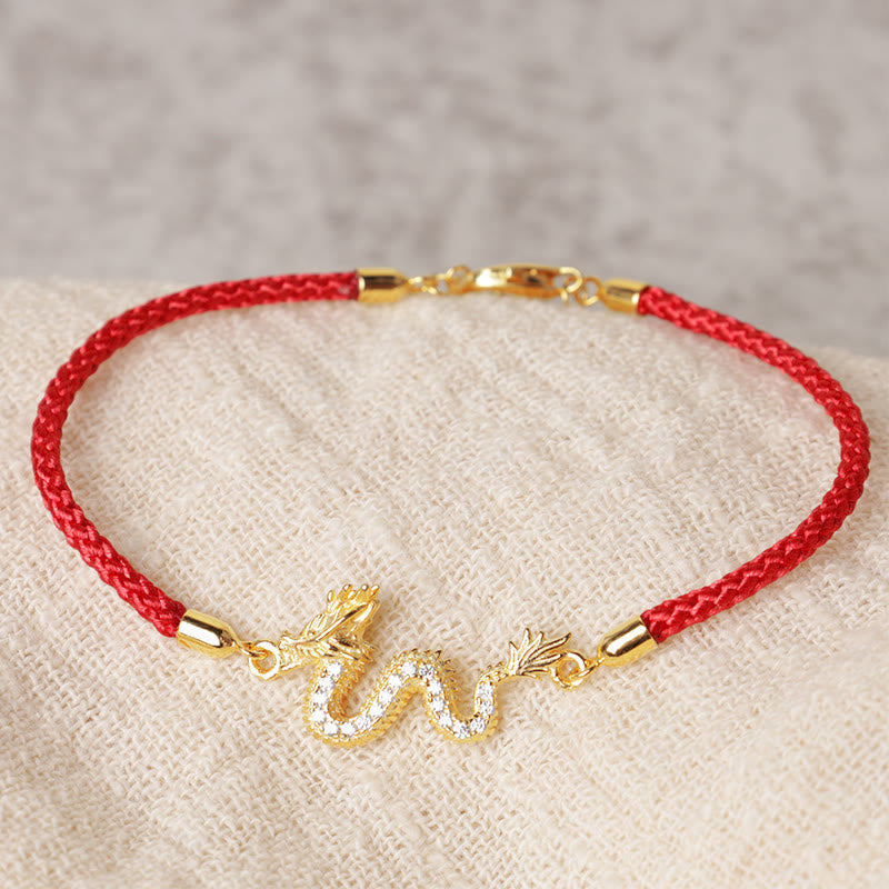 KarmaRipple's 925 Sterling Silver Year Of The Dragon Auspicious Golden Dragon Fortune Red Rope Chain Bracelet p4