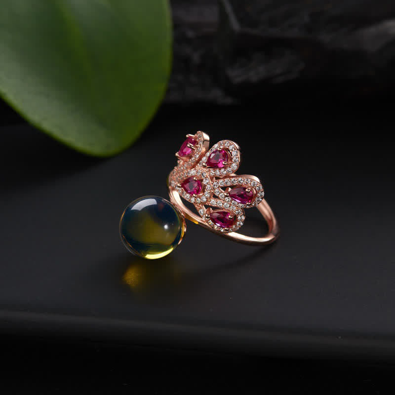 KarmaRipple's Peacock Amber Fortune Love Pendant Necklace Ring p5