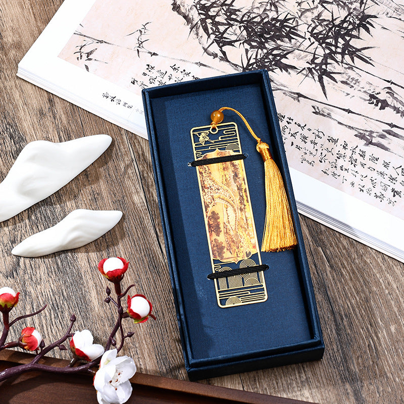 KarmaRipple's A Panorama of Rivers and Mountains Metal Hollow Bookmarks Tassel With Gift Box p2
