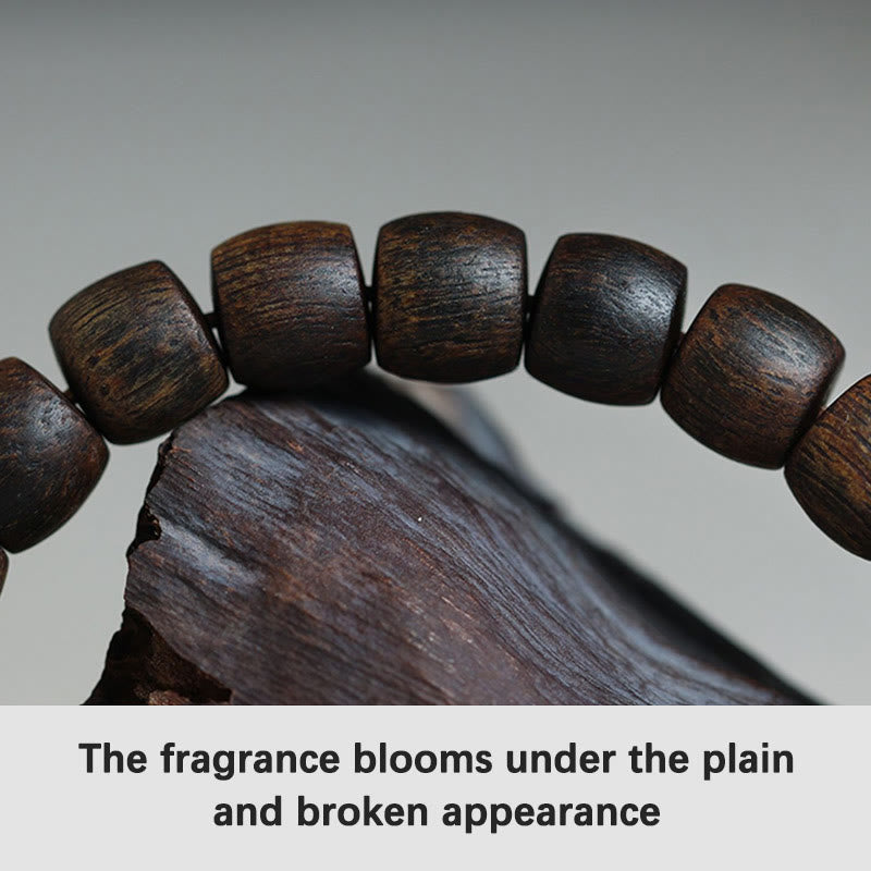 KarmaRipple's Nha Trang Rare Bai Qinan Agarwood Cyan Jade Red Agate Laughing Buddha Tibetan Bone Strength Meditation Bracelet p27