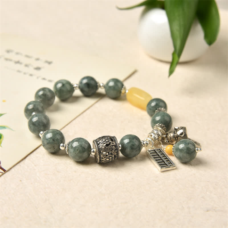KarmaRipple's 925 Sterling Silver Cyan Jade Amber Abacus Fortunate Cat Success Bracelet p6