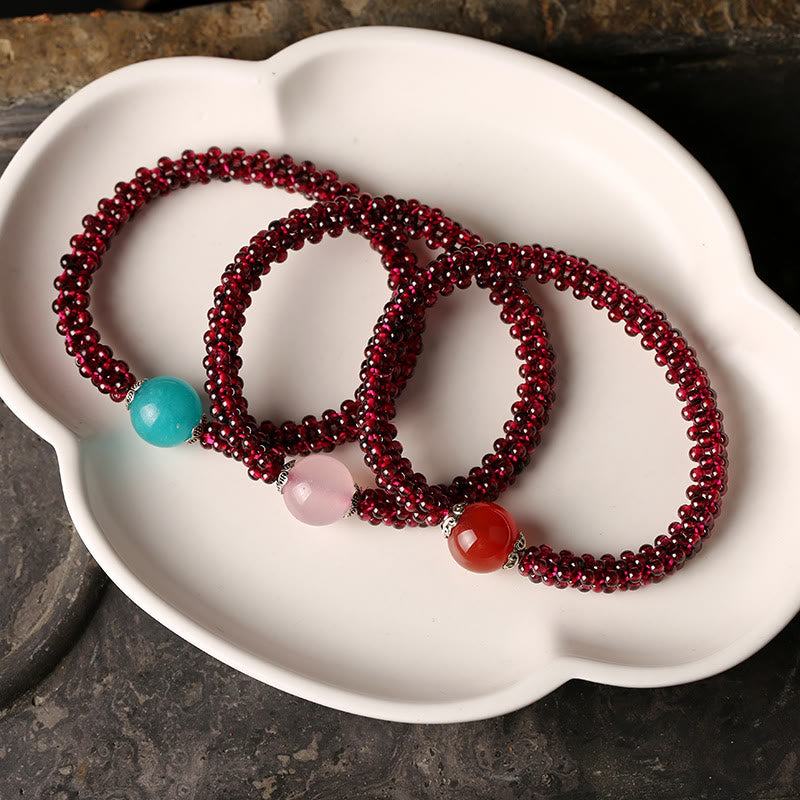 KarmaRipple's Authentic Garnet Pink Gemstone Red Agate Amazonite Bead Protection Bracelet p4