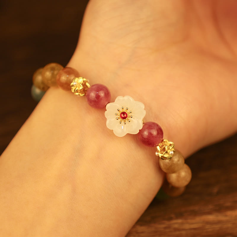 KarmaRipple's Colorful Tourmaline Jade Flowers Love Bracelet p4