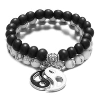KarmaRipple's 2-teiliges authentisches Yin-Yang-Paar-Armband aus schwarzem Onyx und Elfenbein-Türkis