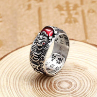 KarmaRipples Edelstein-PiXiu-Feng-Shui-Ring mit Frosch, Vajra, Dorje, Herz-Sutra, Reichtum, verstellbar