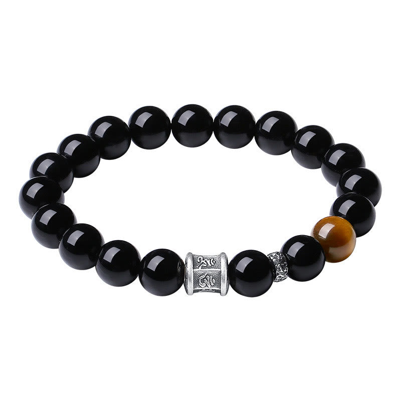 KarmaRipple's 999 Sterling Silver Black Obsidian Tiger Eye Om Mani Padme Hum Fulfillment Bracelet p6