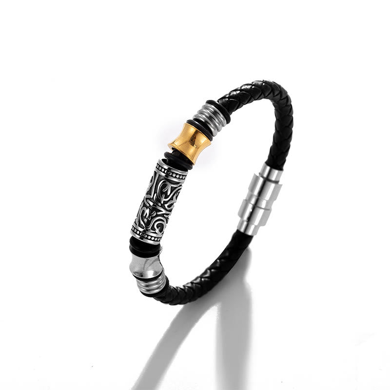 KarmaRipple's Tang Dynasty Flower Design Fortune Stainless Steel Buckle Leather Bracelet p7