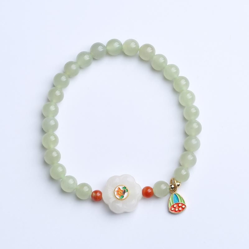 KarmaRipple's 925 Sterling Silver Plated Gold Authentic Hetian Jade Bead Gourd Lotus Bamboo Fu Character Fortune Bracelet p40