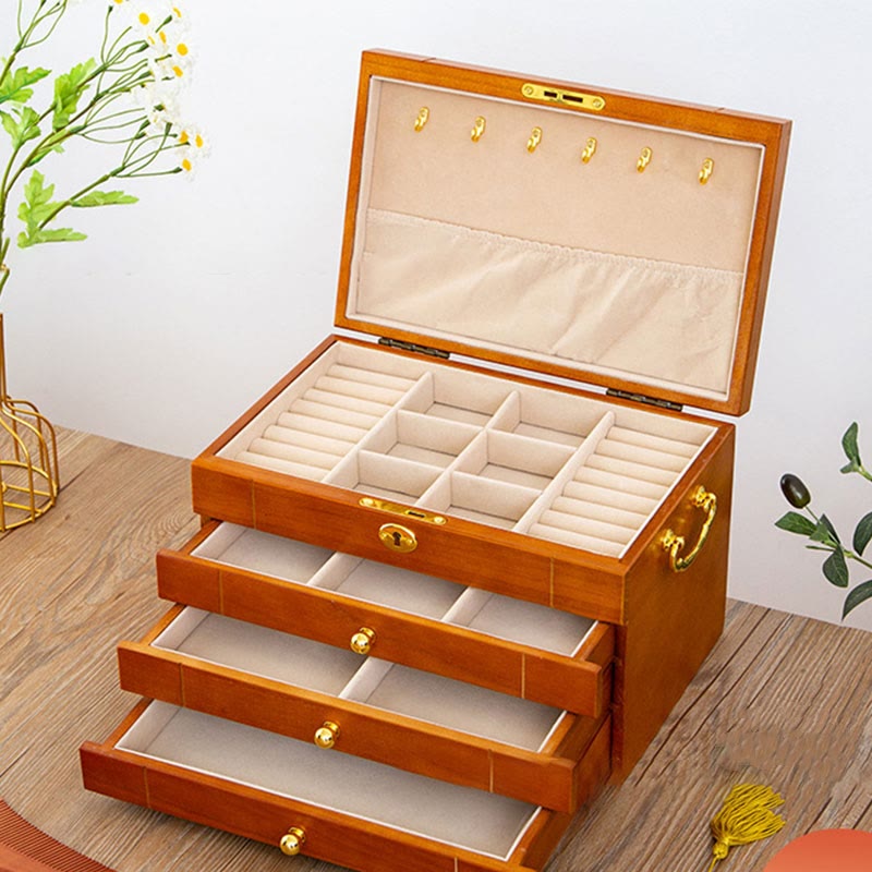 KarmaRipple's Retro Solid Wood Jewelry Box Four-Layer Wooden Jewelry Storage Box p20