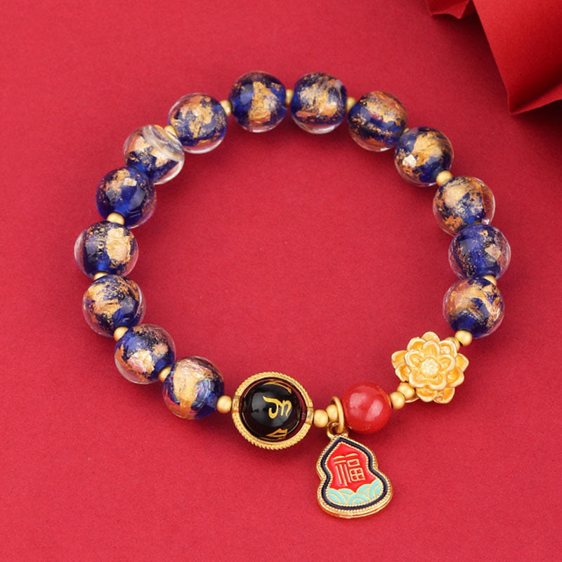 KarmaRipple's Tibet Om Mani Padme Hum Fu Character Gourd Talisman Lotus Liuli Glass Bead Fortune Bracelet p11