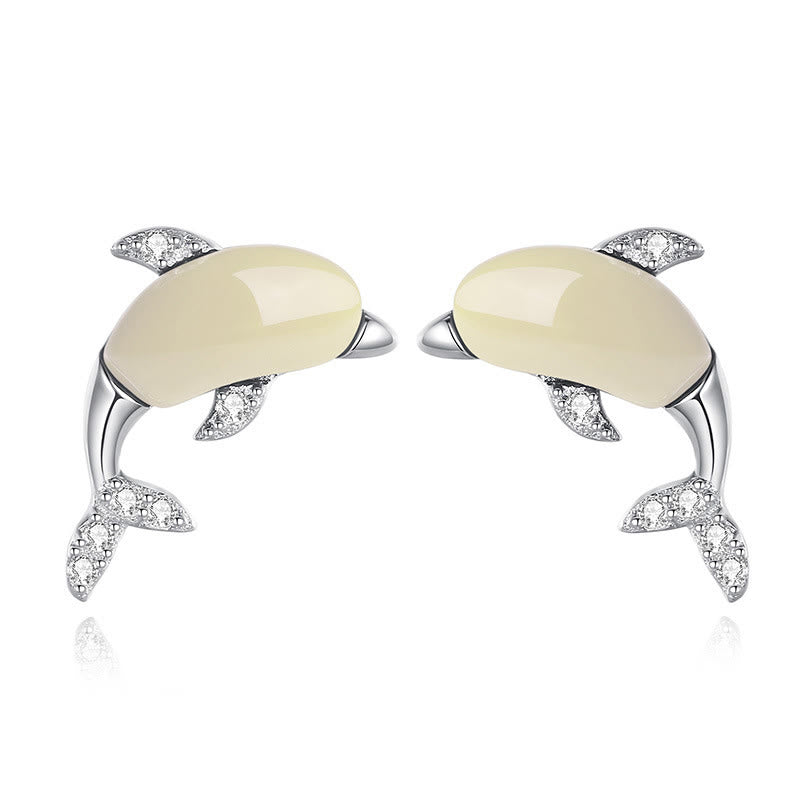 KarmaRipple's 925 Sterling Silver Cute Dolphin Hetian Jade Red Agate Fortune Pendant Necklace Ring Earrings Set p13