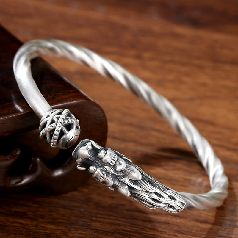 KarmaRipple's 999 Sterling Silver Year of the Dragon Fortune Strength Metal Cuff Bracelet Bangle p2