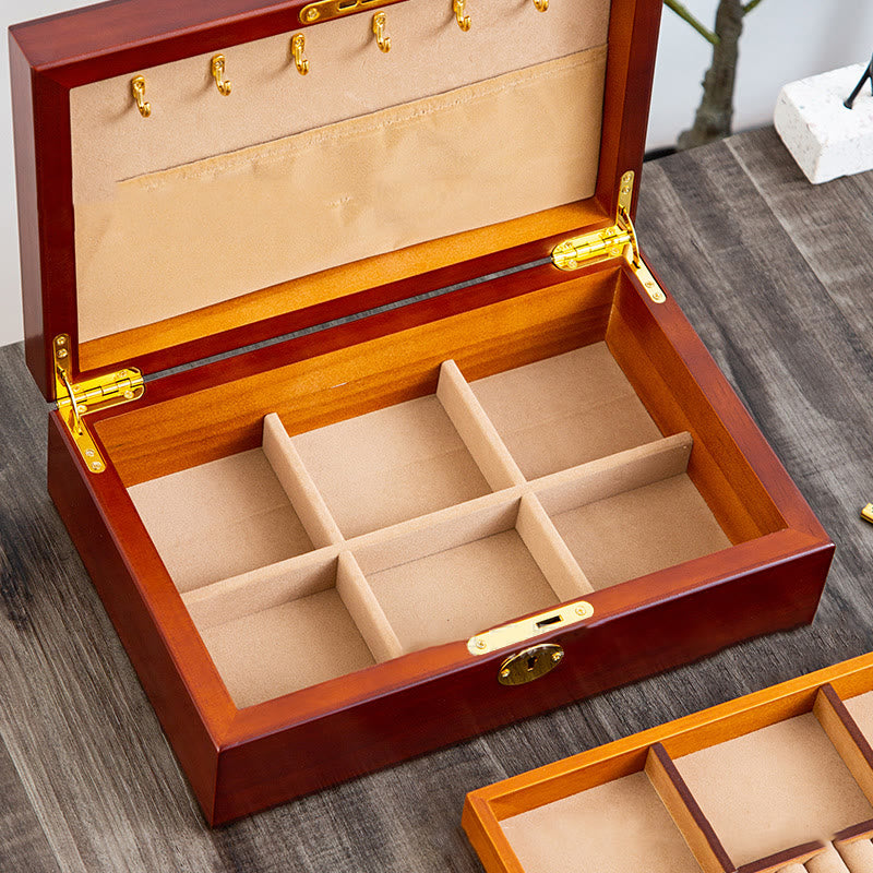 KarmaRipple's Vintage Wooden Jewelry Box Two-Layer Solid Wood Jewelry Storage Box p26