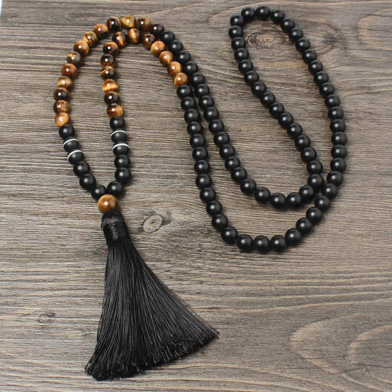 KarmaRipple's Black Onyx Tiger Eye Fortune Bracelet Tassel Pendant Necklace p1