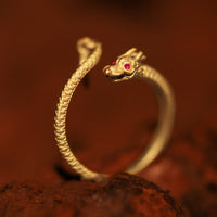 KarmaRipples verstellbarer Ring aus 925er Sterlingsilber im Vintage-Stil „Jahr des Drachen“, Glück, Schutz und Stärke