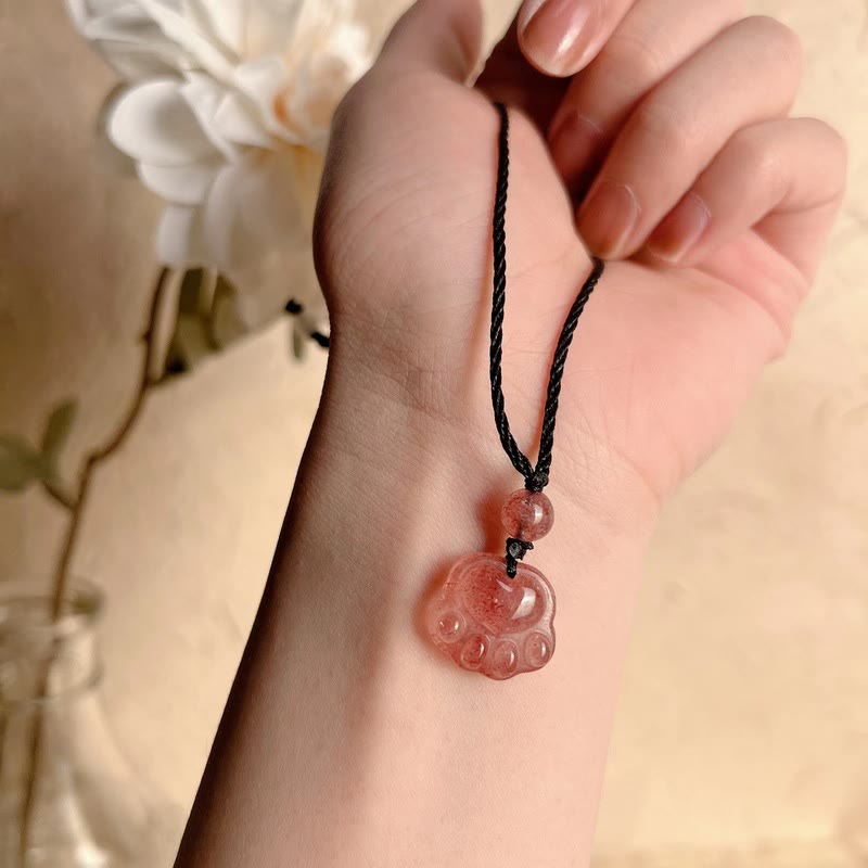 KarmaRipple's Strawberry Quartz Lovely Cat Paw Claw Balancing Pendant Necklace p11
