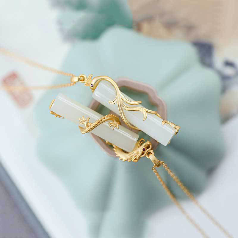 KarmaRipple's Jade Dragon Phoenix Bronze Protection Pendant Necklace p12