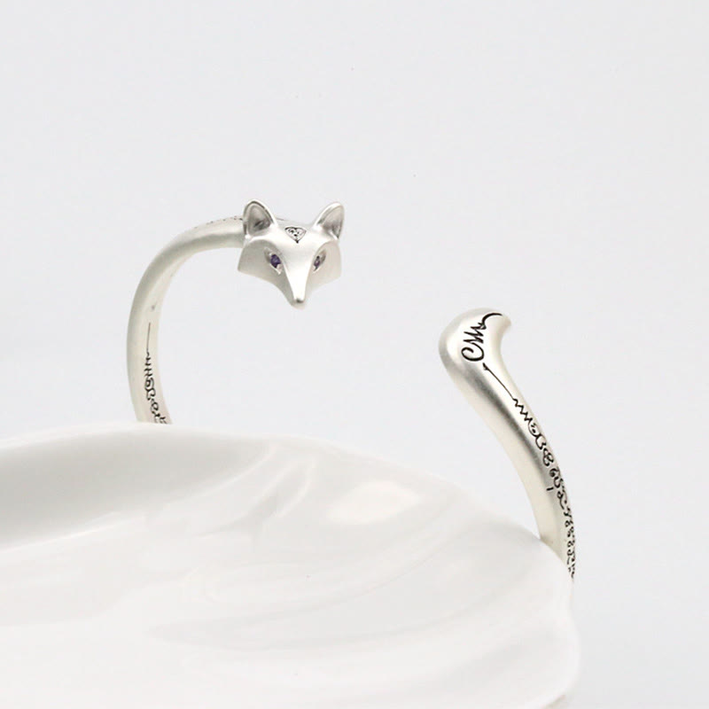 KarmaRipple's Cute Fox Engraved Fortune Bronze Cuff Bracelet Bangle p6