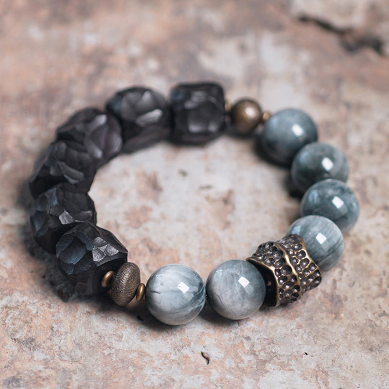 KarmaRipple's Eagle's Eye Stone Ebony Wood Bronze Confidence Pair Bracelet p18