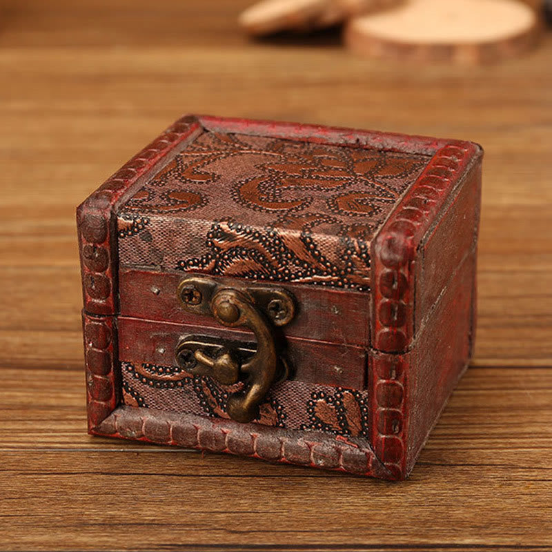 KarmaRipple's Retro Small Square Wood Jewelry Box Lotus Grass Flower Grape Bronze Coin Daffodil Jewelry Storage Box p2
