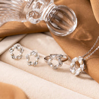 KarmaRipples Set aus 925er Sterlingsilber mit Perlenblatt-Design und ausgleichender Weisheit, Anhänger, Halskette, Ring und Ohrringen